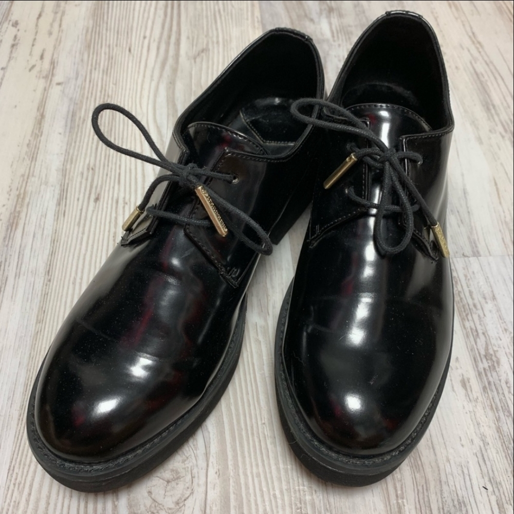 Asos Stradivarius Black Platform Oxford LaceUp 38